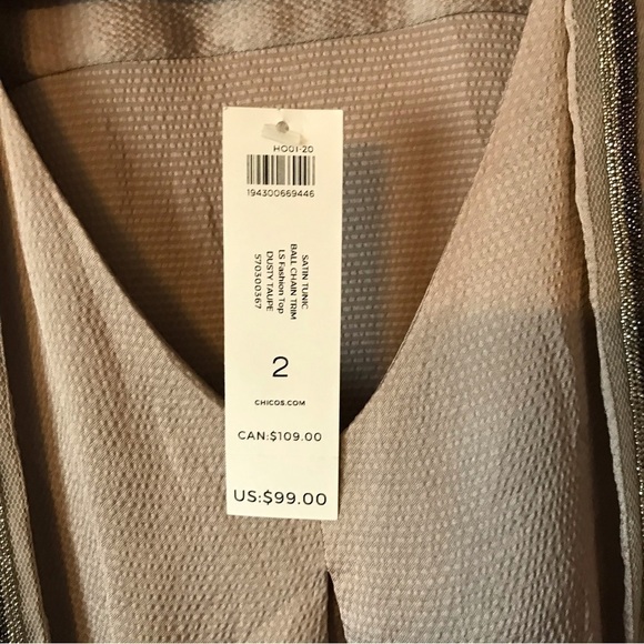 Chicos taupe long sleeve blouse shirt. Chicos size 2. New with tags. - Picture 5 of 11